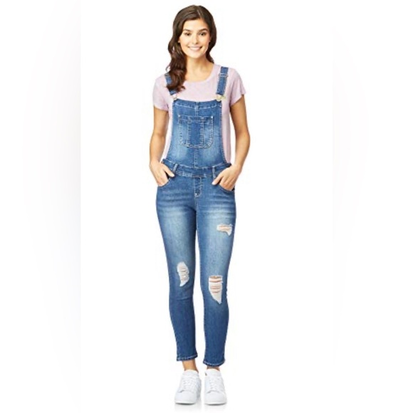 Wallflower Blue Denim Cross Strap Distressed Jean Overalls Size L - Picture 1 of 15